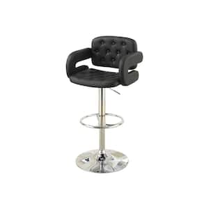 44 in. Adjustable Black Faux Leather Low Back Metal Bar Stool