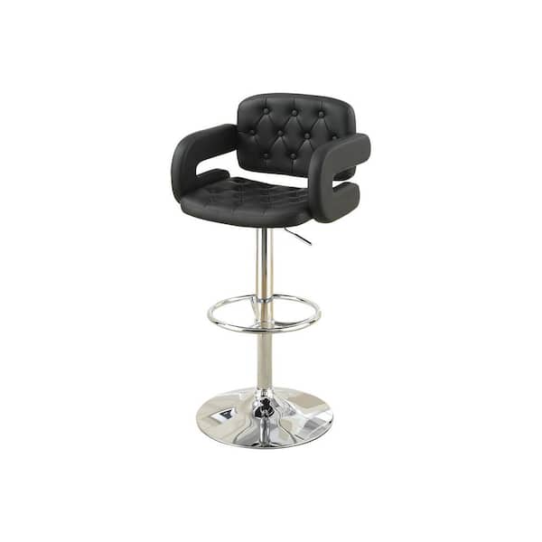 SIMPLE RELAX 44 in. Adjustable Black Faux Leather Low Back Metal Bar Stool