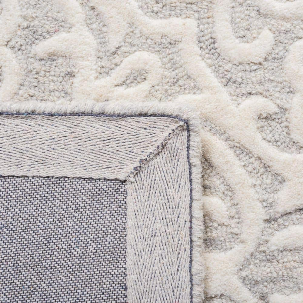 Grey and Ivory Floral Hand-Tufted Wool Area Rug, 8' x 10'