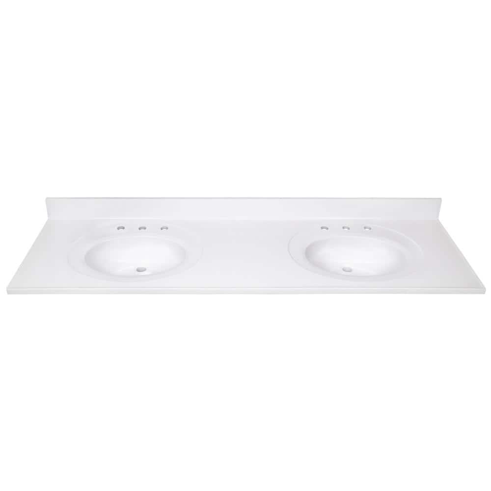 73-Inch White Cultured Marble Double Sink Vanity Top with Backsplash