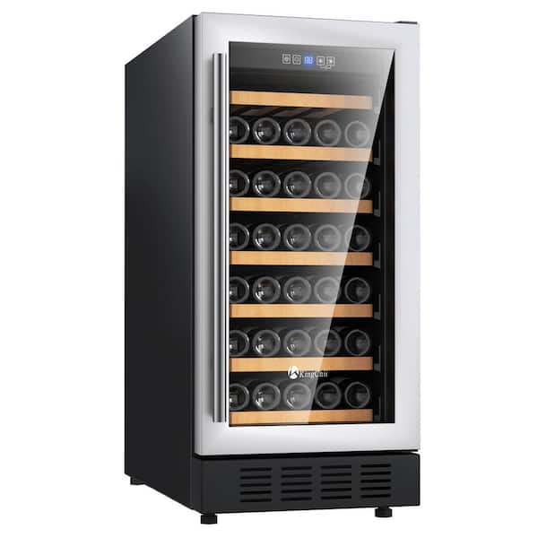 15 in. 31 Bottle Compressor Single Zone Wine Cooler, Stainless Steel - Built-in / Freestanding, Black