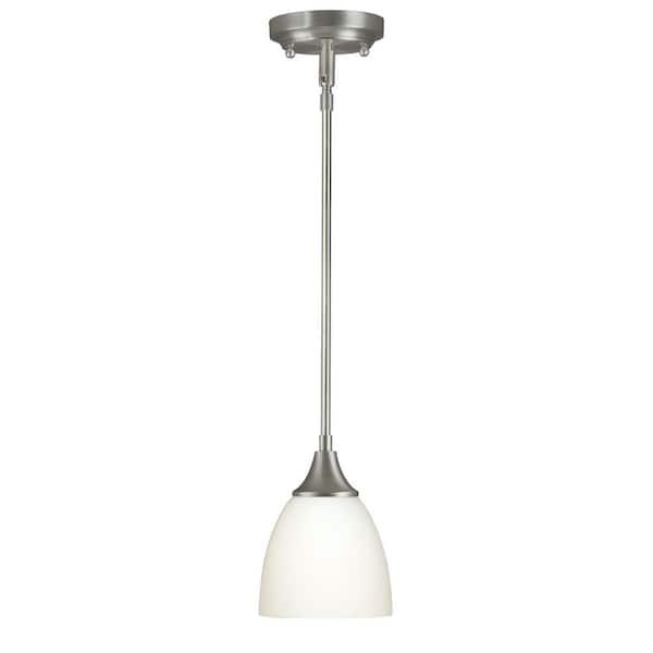 Unbranded Carson 1-Light Brushed Nickel Mini Pendant with Satin Opal Glass