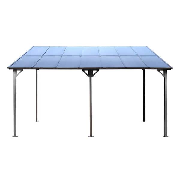 Zeus & Ruta 10 ft. x 12 ft. Grey Outdoor Gazebo, Wall-Mounted Lean to Metal Awning Gazebo with Roof, Heavy Duty for Patio Backyard