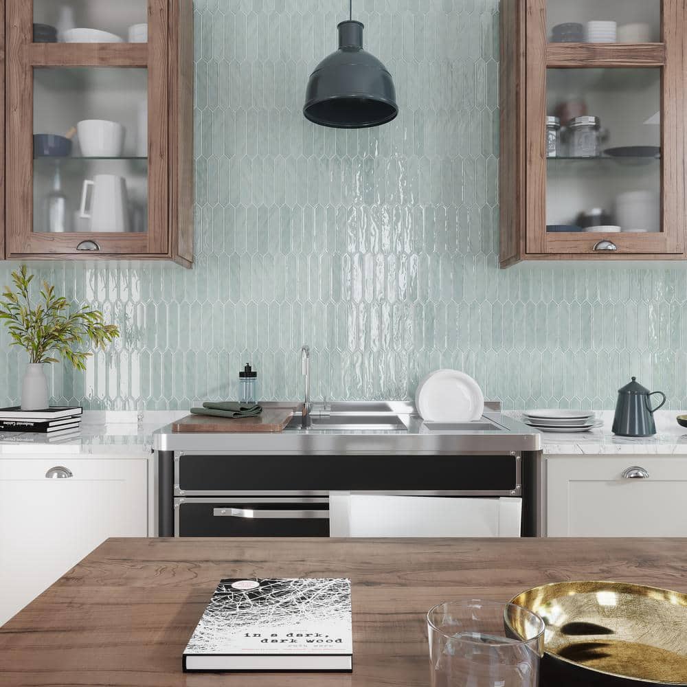 Pistachio Green Glossy Ceramic Picket Wall and Floor Tile