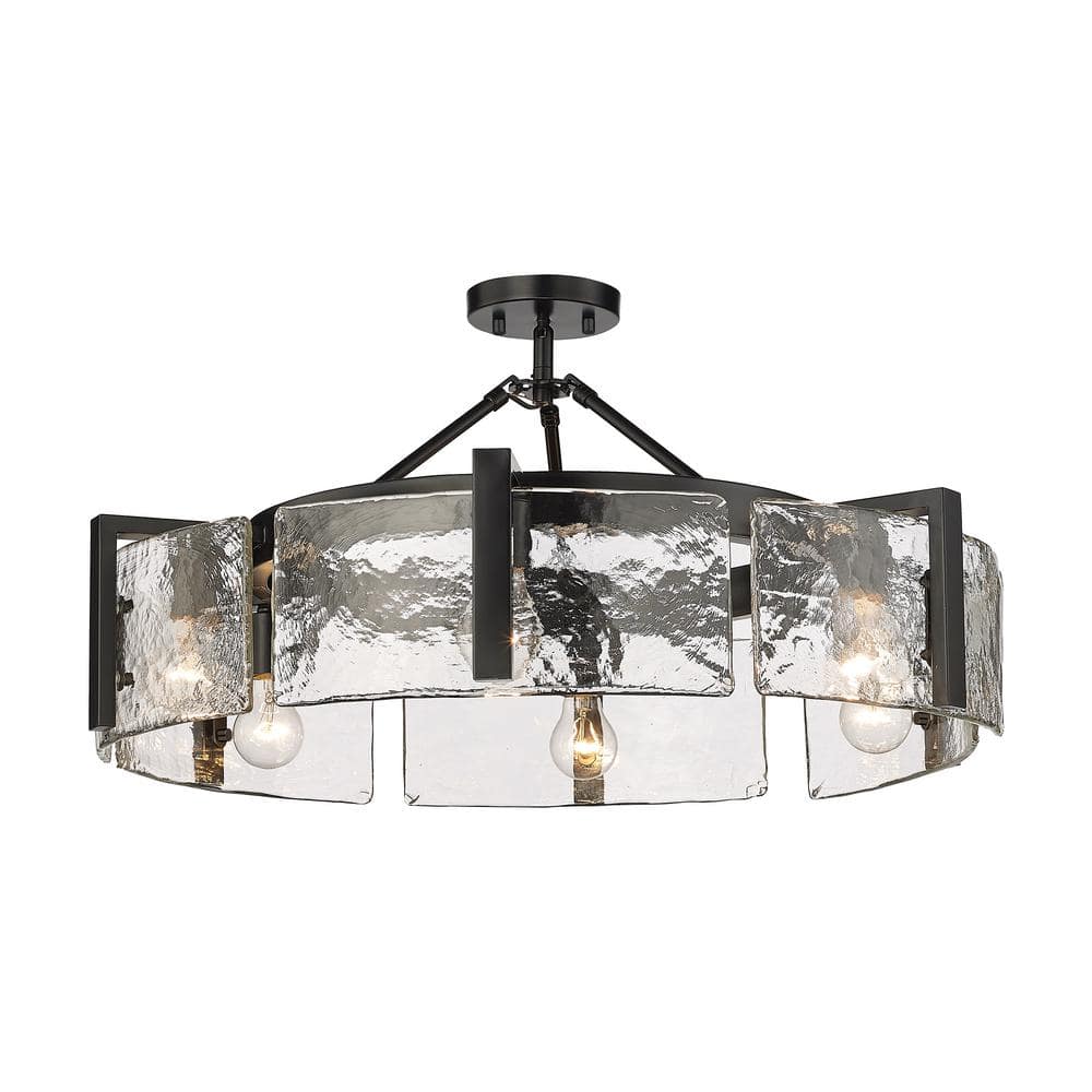 Aenon 27.75 in. 6-Light Matte Black Semi-Flush Mount with Hammered Water Glass Shade price history on PriceWatchPro