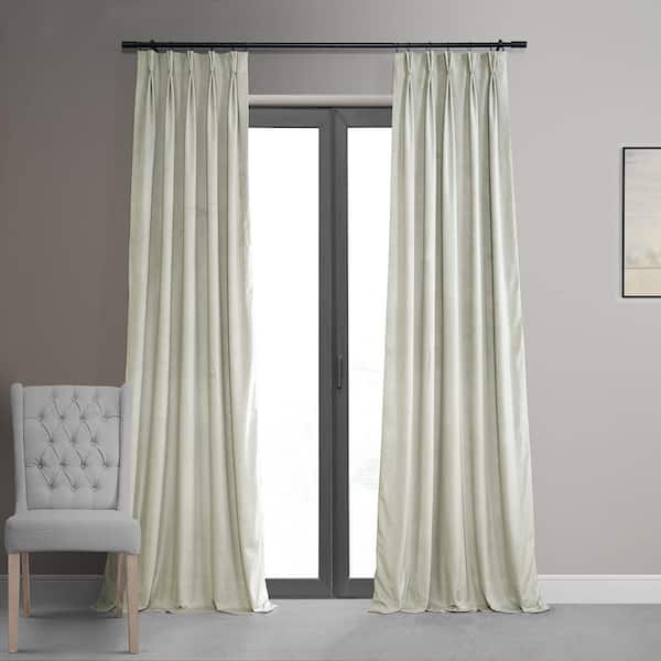 Exclusive Fabrics & Furnishings Signature Off White Velvet Blackout Curtain - 25 in. W x 108 in. L Pleated Curtains Single Panel