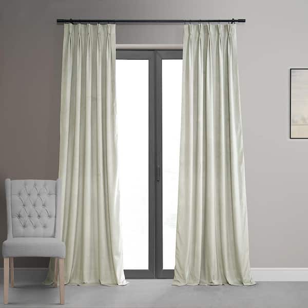 Exclusive Fabrics & Furnishings Porcelain White Velvet Pinch Pleat Blackout Curtain - 25 in. W x 120 in. L (1 Panel)