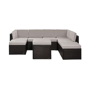 Palm Harbor 8-Piece Wicker Outdoor Sectional Set with Grey Cushions