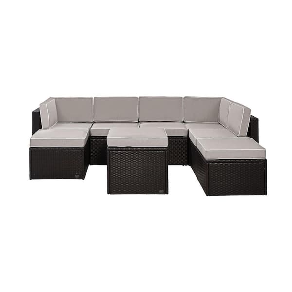 CROSLEY FURNITURE Palm Harbor 8-Piece Wicker Outdoor Sectional Set with Grey Cushions