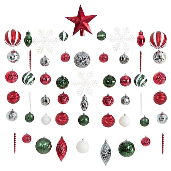 Nearly Natural Holiday Deluxe 3.0 in. Multicolor Shatterproof Assorted Ornaments (100-Pack)