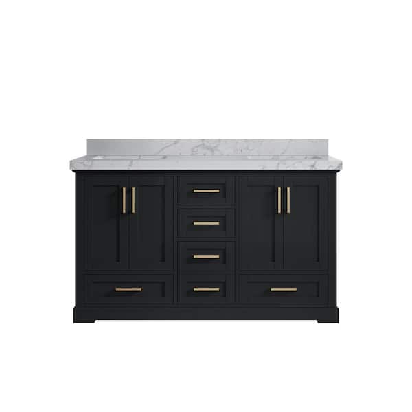 Willow Collections Boston 60 in. W x 22 in. D x 36 in. H Double Sink Bath Vanity in Wrought Iron with 2 in. Venatino qt. Top
