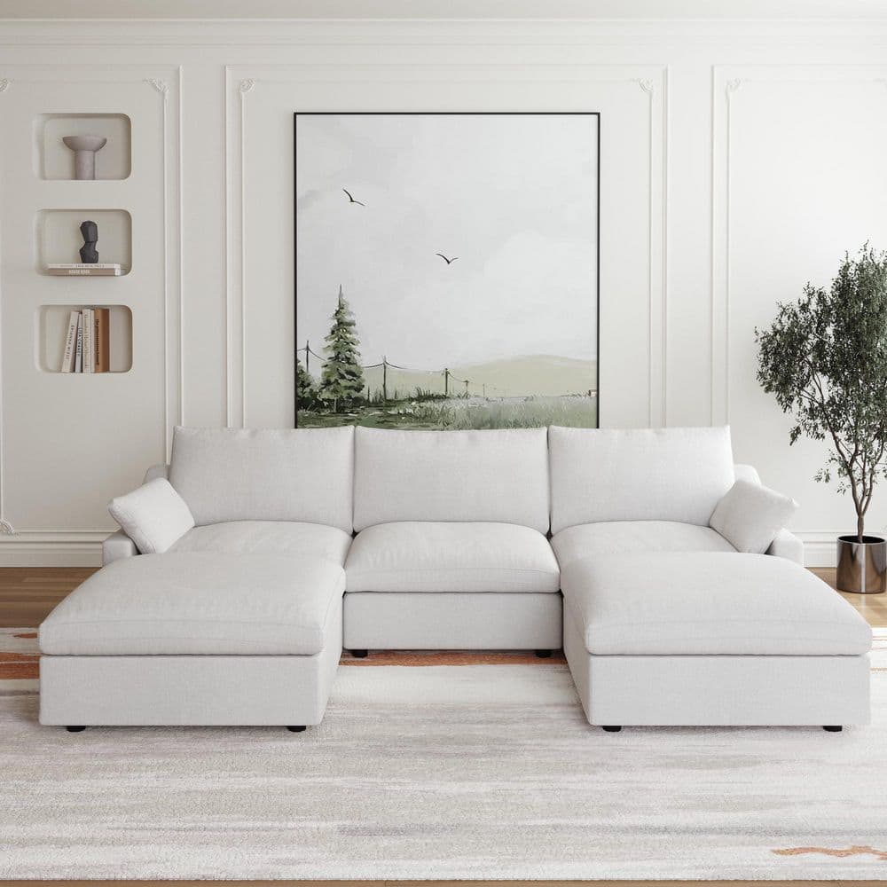 J&E Home 5-Piece Sectional Sofa 119.2 in. Linen Modular Free
