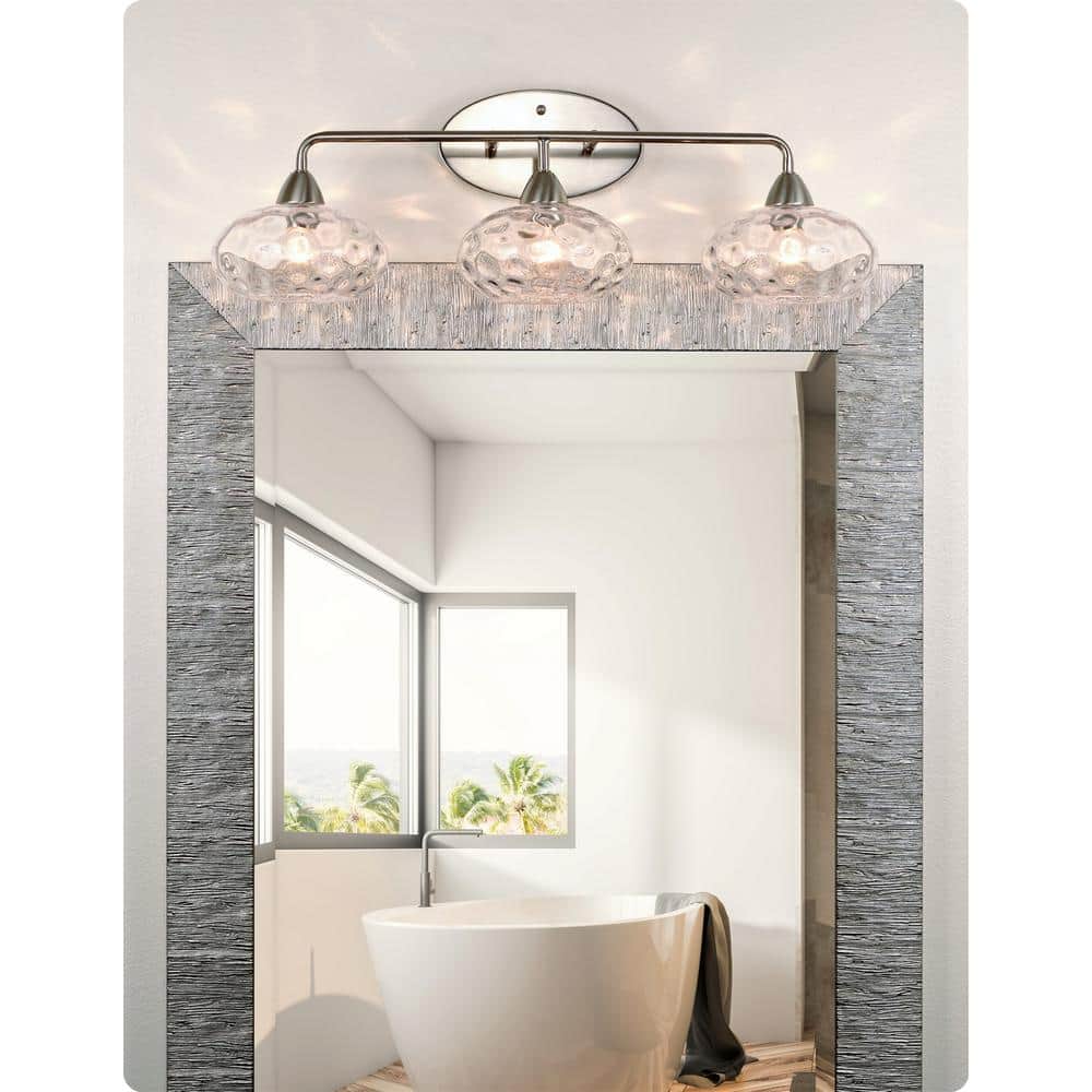 Marina Brushed Nickel 26" 3-Light Vanity with Hammered Glass Shades