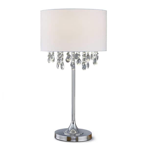HomeGlam Florence 27 in. Chrome Finish Crystal Pendants Table Lamp