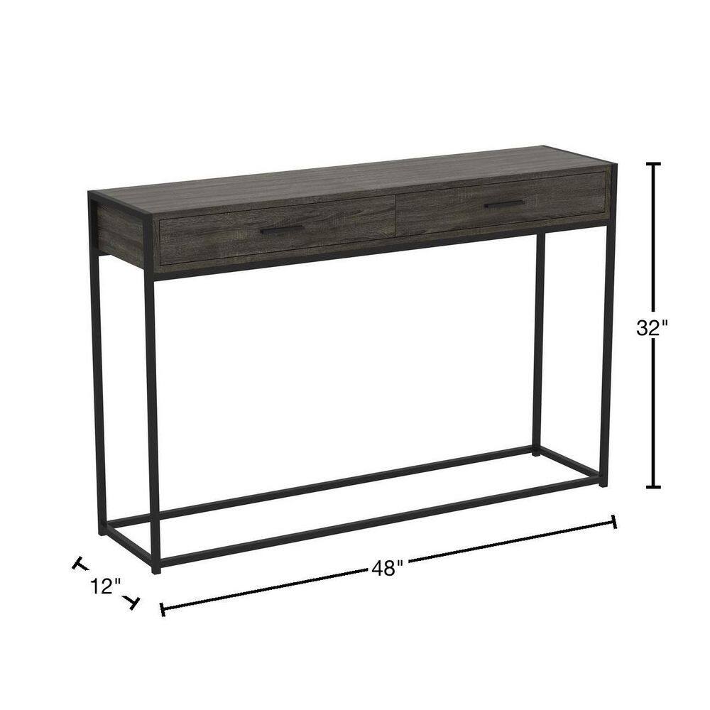 Modern Black Metal and Dark Grey Wood Console Table with Storage