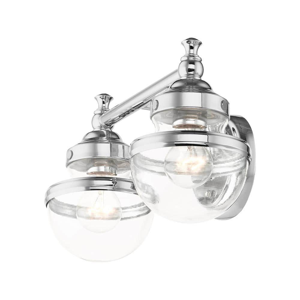 Oldwick Polished Chrome 2-Light Vanity with Hand Blown Clear Glass