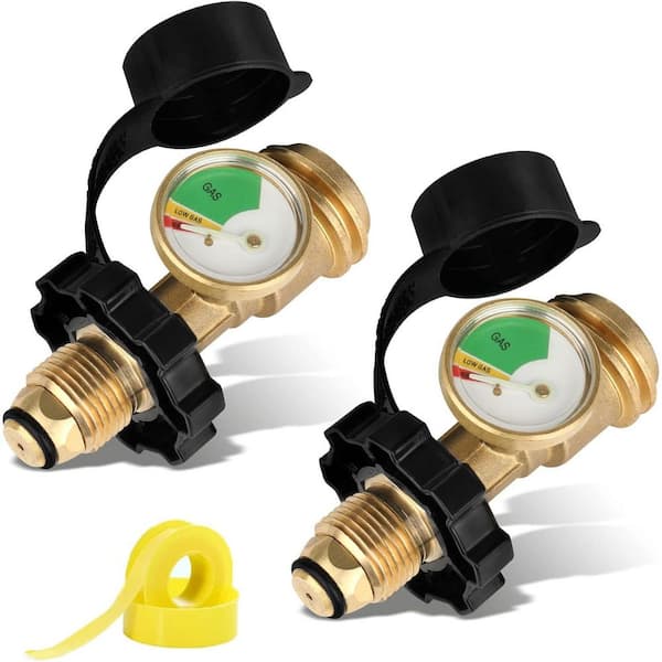 Propane Tank Adapter with Luminous Dial Gauge Converts POL LP to QCC1 Type 1 for 5-100 lb Tanks BBQ Grill Heater 2 Pack