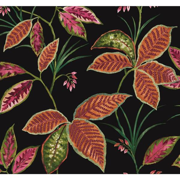60.75 sq. ft. Onyx Leaves Unpasted Paper Wallpaper Roll