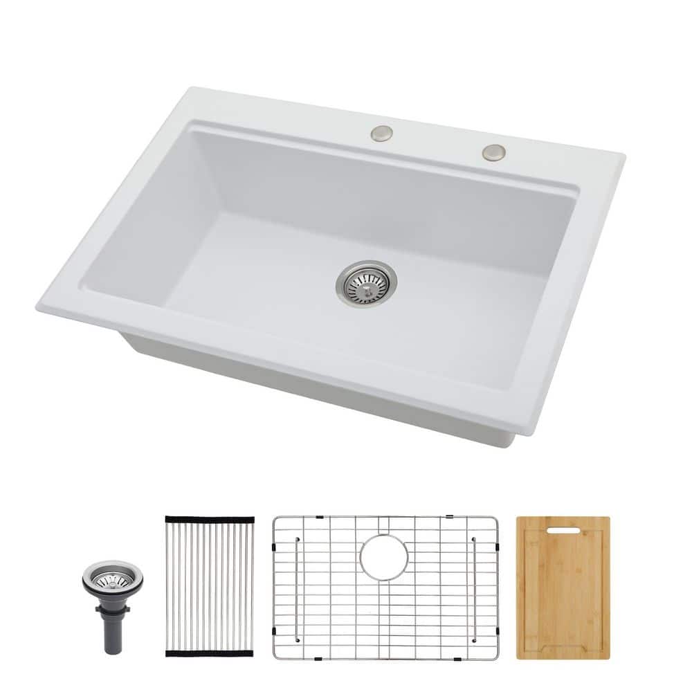 30 In. Drop-In Single Bowl White Quartz Kitchen Sink Basin with Cutting Board price history on PriceWatchPro