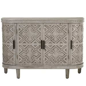 47.20 in. W x 15.20 in. D x 33.50 in. H Gray Wood Linen Cabinet Accent Storage Sideboard with Antique Pattern Doors