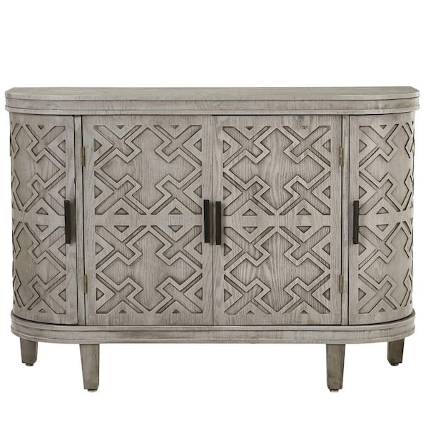 Unbranded 47.20 in. W x 15.20 in. D x 33.50 in. H Gray Wood Linen Cabinet Accent Storage Sideboard with Antique Pattern Doors