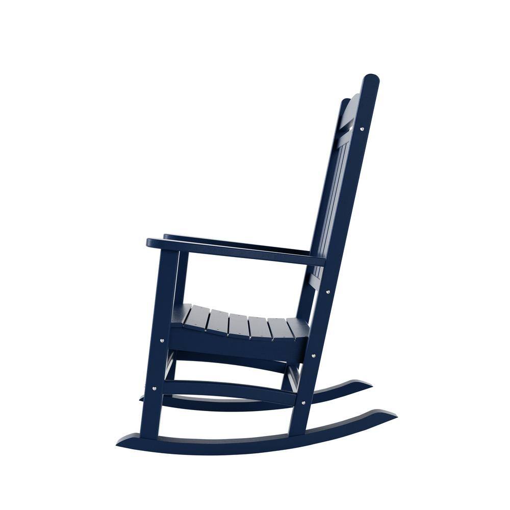Laguna Navy Blue HDPE Outdoor Patio Rocking Chair with Traditional Slatting