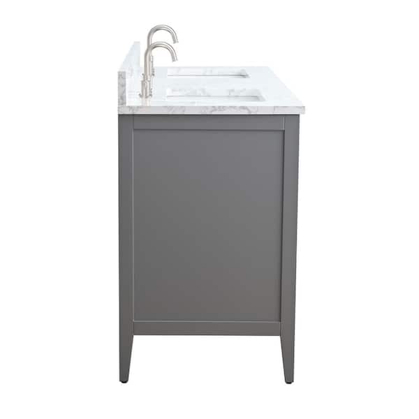 60 in. W x 22 in. D x 38 in. H Double Sink Bathroom Vanity Cabinet in Cashmere Gray with Engineered Marble Top in White