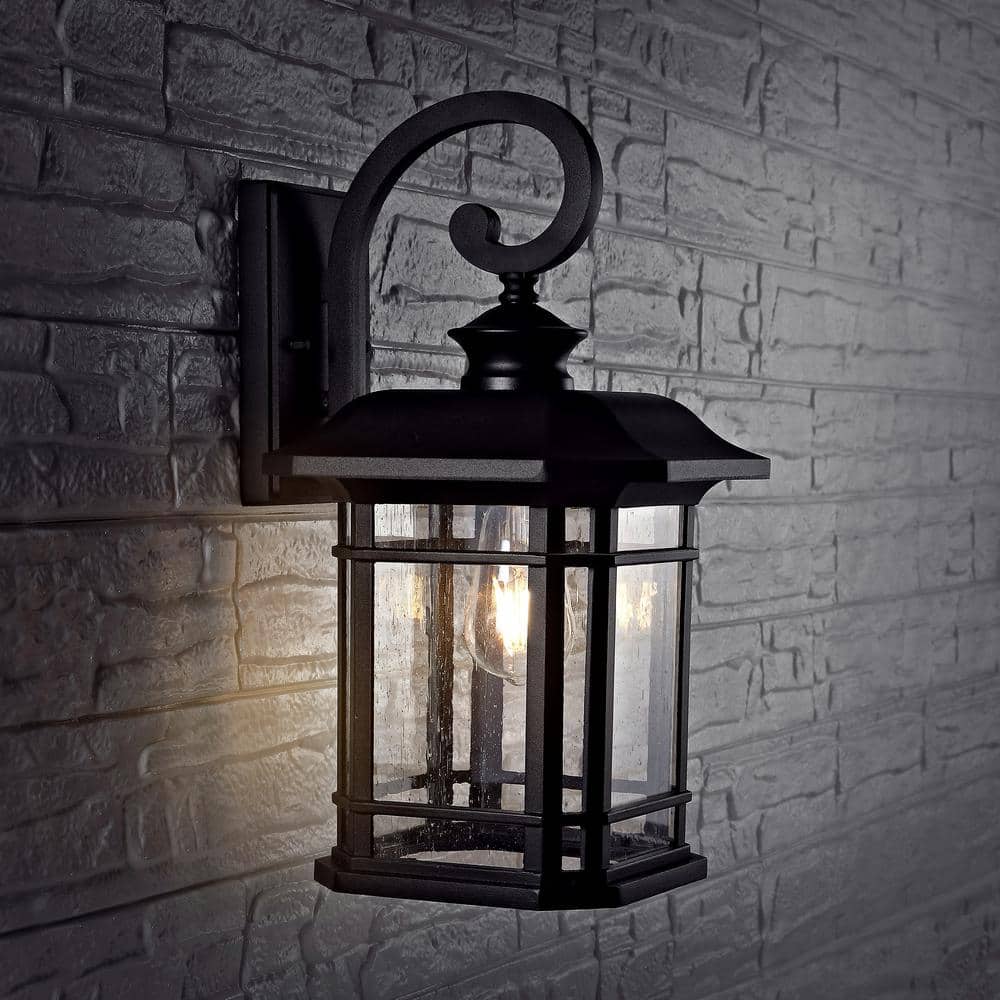 Cendra Black Aluminum Outdoor Lantern Sconce with Clear Glass