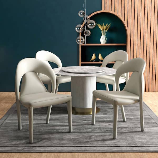 Solace Modern Dining Chair in Upholstered Faux Leather with Steel Frame and Legs, Kitchen Accent Chair in White