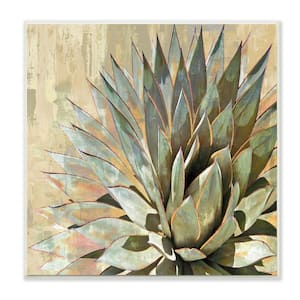 12 in. x 12 in. "Green Painted Botanical Succulent Agave Leaves" by Artist Lindsay Benson Wood Wall Art