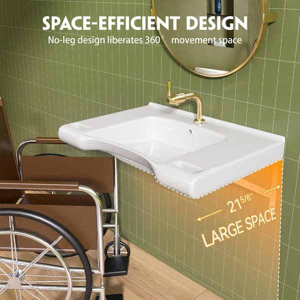 Zeafive 29.5 in. ADA Compliant Ceramic Sink Wall-Hung Accessible
