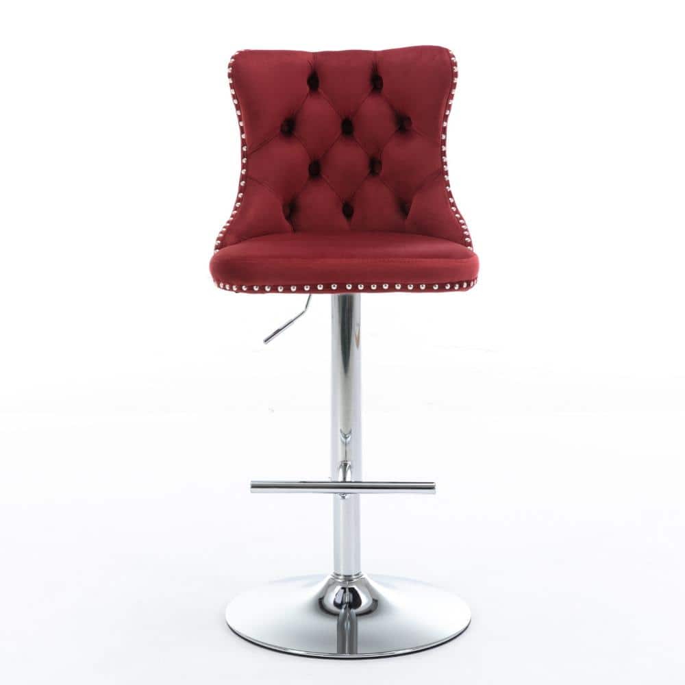 Wine Red Velvet Swivel Barstools with Adjustable Height 25-33 Inch, Chrome Base, Tufted Back, Set of 2 price history on PriceWatchPro