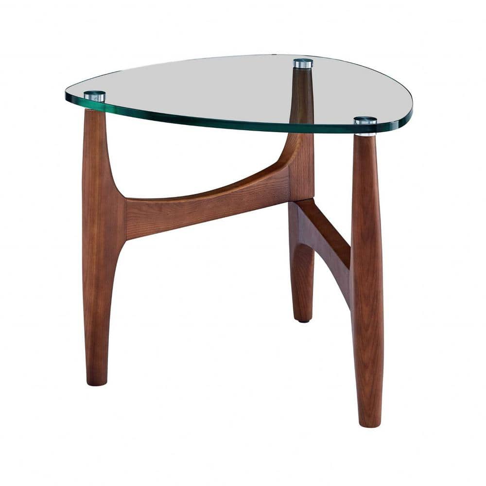Amelia 19.69 in. Clear Tempered Glass Side Table with Walnut Base End Table - thumbnail 4