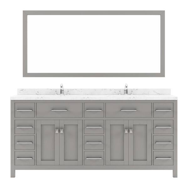 Virtu USA Caroline Parkway 72 in. W x 22 in. D x 35 in. H Double Sink Bath Vanity in Gray with Quartz Top and Mirror