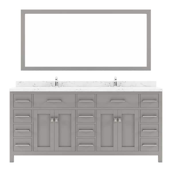 Virtu USA Caroline Parkway 72 in. W x 22 in. D x 35 in. H Double Sink Bath Vanity in Gray with Quartz Top and Mirror