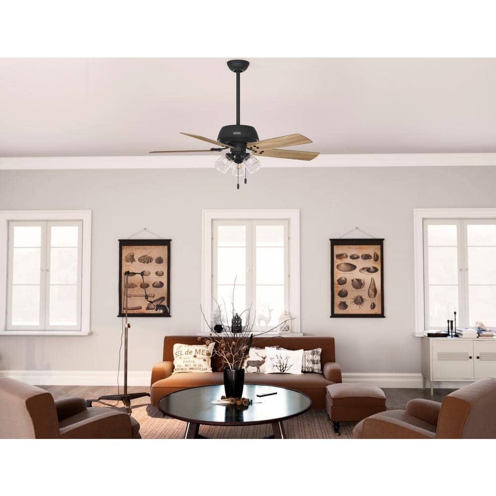 Matte Black and Golden Maple 52" Ceiling Fan with LED Light