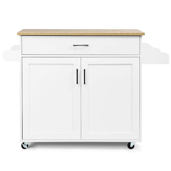 Jarenie Kitchen Storage Island,Rolling kitchen Island on Wheels with Wood  Top, Portable kitchen Island Cart with Towel Rack,Spice Rack and