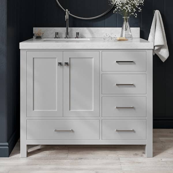 ARIEL Cambridge 42 in. W x 22 in. D x 36.5 in. H Single Sink Freestanding Bath Vanity in Grey with Carrara Marble Top