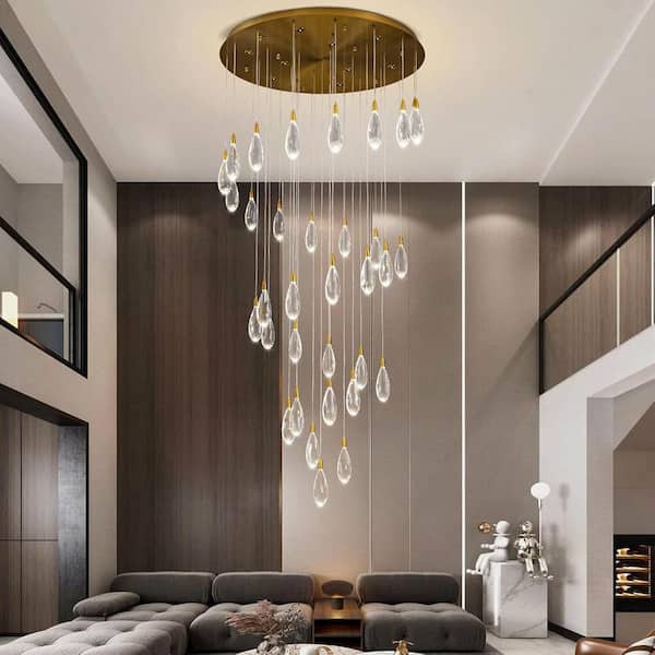 189 in. H 43-Light Gold LED Globe Crystal Chandelier Luxury Teardrop Staircase Chandelier for High Ceiling Foyer, Entry
