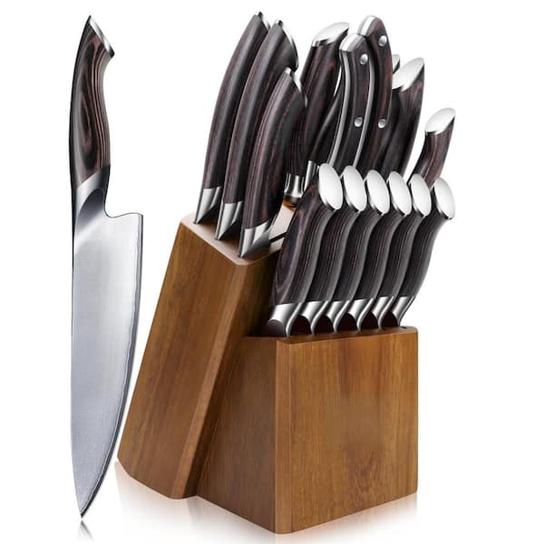 16-Piece Japanese High Carbon Stainless Steel Kitchen Knife Set, Ultra Sharp Chef Knife Block Set with Sharpener