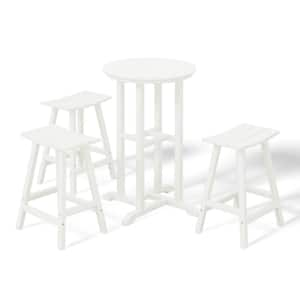 Laguna 4-Piece HDPE Weather Resistant Outdoor Patio Counter Height Bistro Set with Saddle Seat Barstools, White