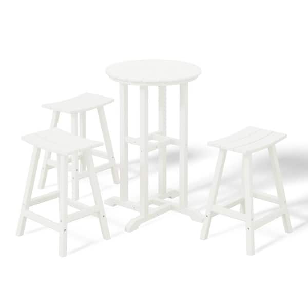 WESTIN OUTDOOR Laguna 4-Piece HDPE Weather Resistant Outdoor Patio Counter Height Bistro Set with Saddle Seat Barstools, White