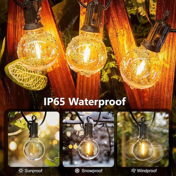 Outdoor Black String Lights IP65 Waterproof, 50 ft. 25 G40 Bulbs