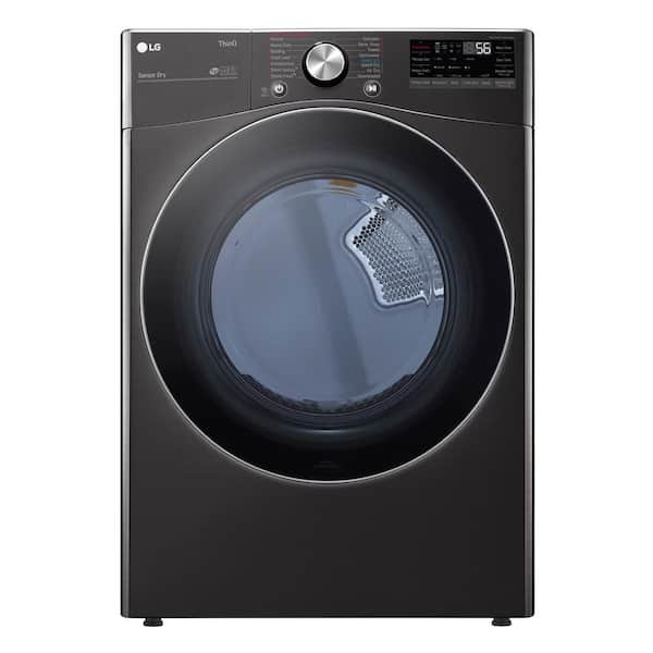 LG 7.4 cu. ft. Large Capacity Vented Smart Stackable Electric Dryer w/ Sensor Dry, TurboSteam, Extra Cycles in Black Steel