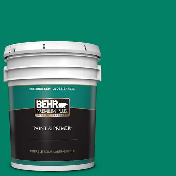 BEHR PREMIUM PLUS 5 gal. #480B-6 Treasure Isle Semi-Gloss Enamel Exterior Paint & Primer