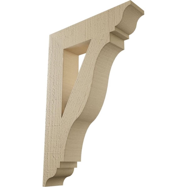 Ekena Millwork 3.5 in. x 24 in. x 16 in. Funston Traditional Rough Cedar Woodgrain Timberthane Polyurethane Bracket, Primed Tan