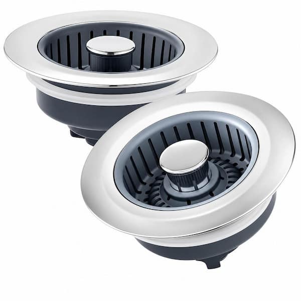 3 in 1 Stainless Steel Kitchen Sink Drain Strainer with Anti-Clogging Basket for 3-1/2 in. Drain Hole (2-Pack)