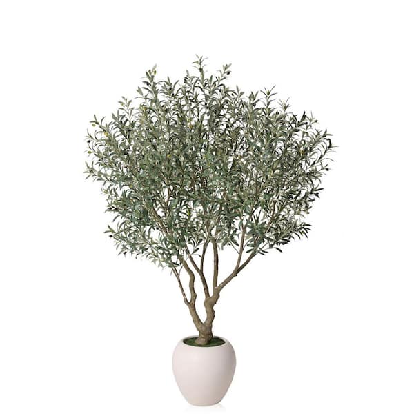 8 ft. Artificial Olive Tree with Large White Planter, Fake Olive Silk Tree for Indoor Home Decor and Gift