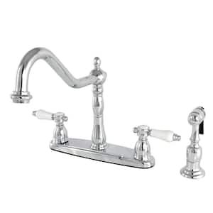 Victorian English Porcelain 2-Handle Standard Kitchen Faucet with Side Sprayer in Chrome