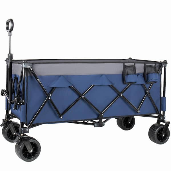 14 cu. ft. Steel Utility Wagon Garden Cart with Handle & 360° All-Terrain Wheels in Blue